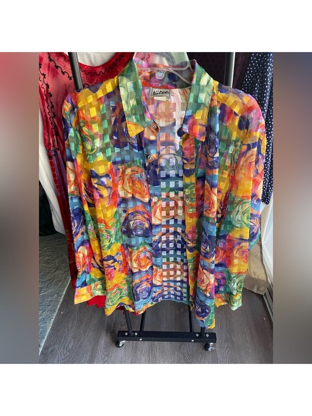 ELee Multicolor Checkered Floral Shirt